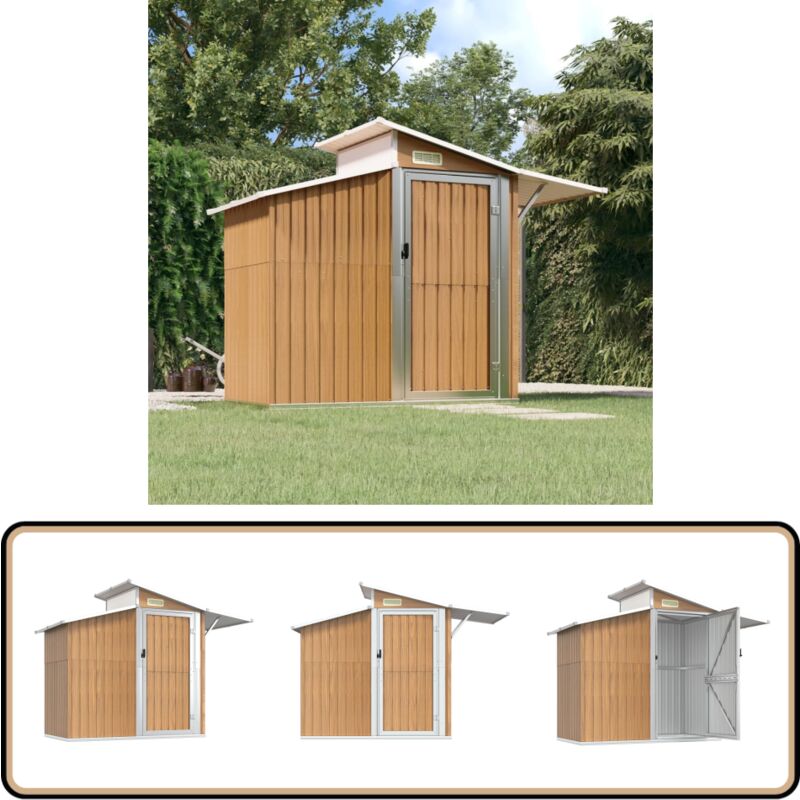 Geräteschuppen Braun 270x130x208,5 cm Verzinkter Stahl - Geräteschuppen - Gartenhaus - Werkzeuglager - Outdooraufbewahrung - Braunes Gartenhaus