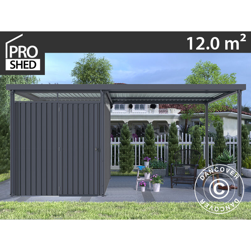 Geräteschuppen Metallgerätehaus mit Dachfenster und Vordach,