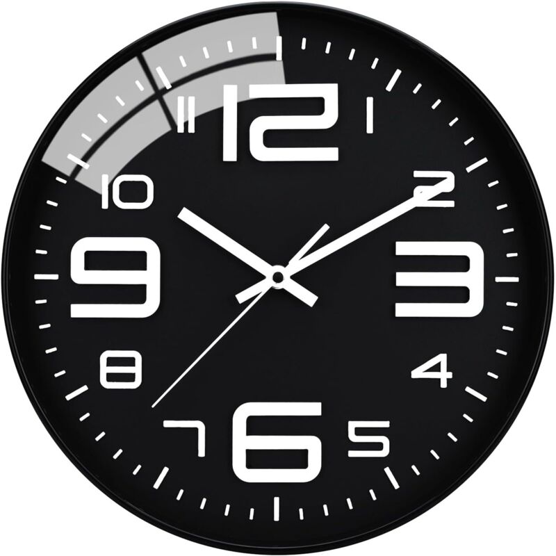 Geräuschlose Uhr, 30 cm Quarz-Uhr, batteriebetrieben, modernes Design, geeignet für Zuhause, Büro und Schule (Schwarz)
