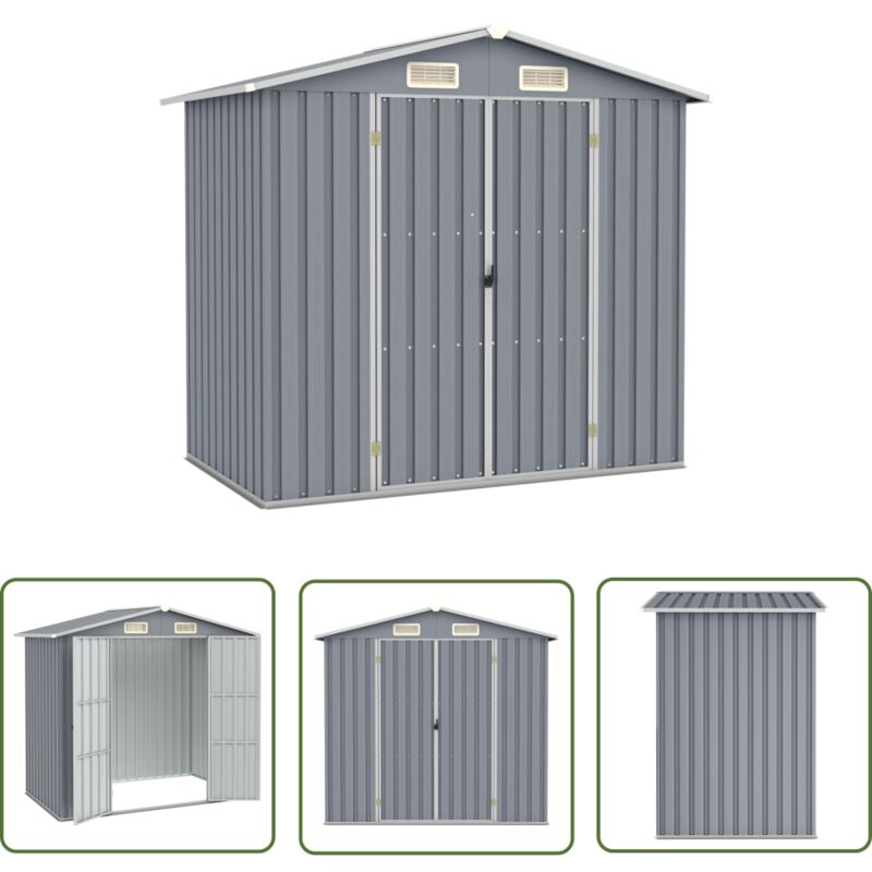 The Living Store Gerätehaus Grau 205x129x183 cm Verzinkter Stahl - Gartenschuppen - Gerätehaus - Stahlausführung - Wetterfest - Werkzeuglagerung