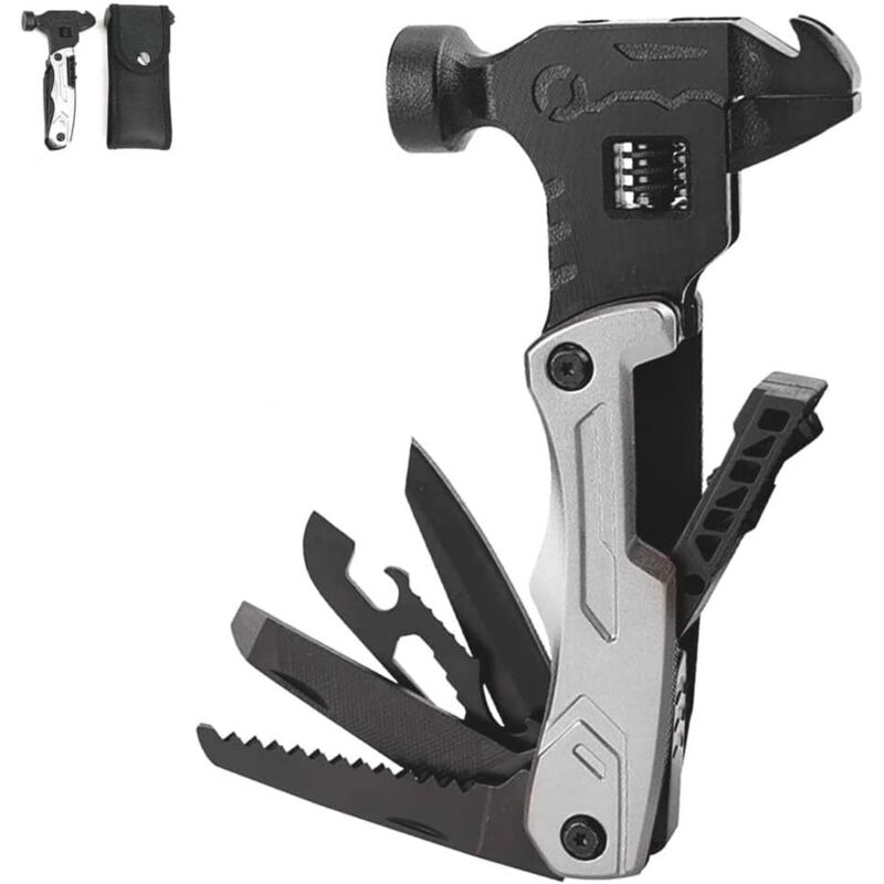 Geschenke für Männer – 12-in-1-Multifunktionswerkzeug – Camping, Radfahren, Camping, Radfahren, Outdoor-Aktivitäten – Hammer – Schraubenschlüssel –