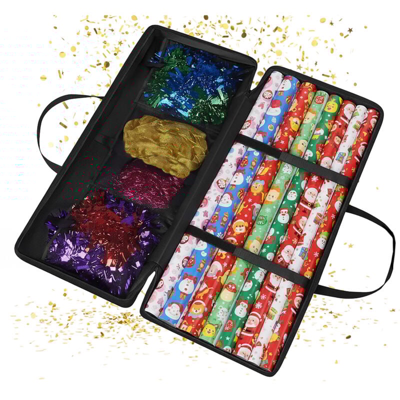 Relaxdays Geschenkpapier Aufbewahrung, Reißverschluss, Griffe, 3 Netzfächer für Zubehör, HxBxT: 34 x 82 x 13 cm, schwarz