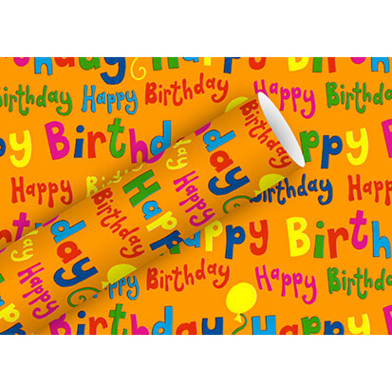 Geschenkpapier Happy Birthday bunt tangerine 2 m