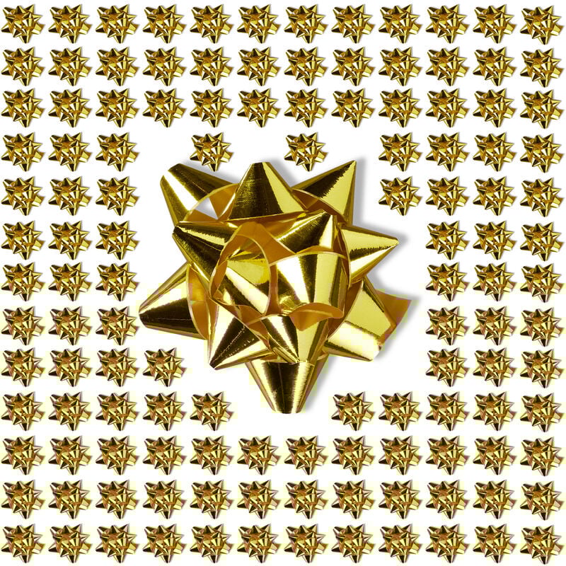 Geschenkschleifen, 200er Set, selbstklebend, Dekoschleifen für Weihnachten & Geburtstag, BxT: 5x5 cm, gold - Relaxdays