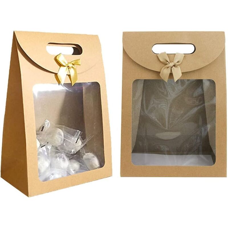 Geschenktüten, Geschenkboxen aus Kraftpapier, Geschenktüten mit Henkeln, Geschenktüten mit Sichtfenster, Geschenkpapier für Hochzeiten (20 Stück pro
