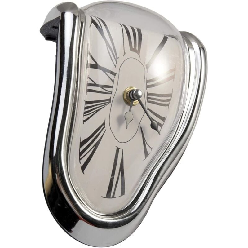 Geschmolzene Uhr, Dali-Uhr, Surrealismus-Dekor, moderne geschmolzene Wanduhr, verzerrte Wanduhr, Heimdekoration, Büro, Geschenk (Silber)
