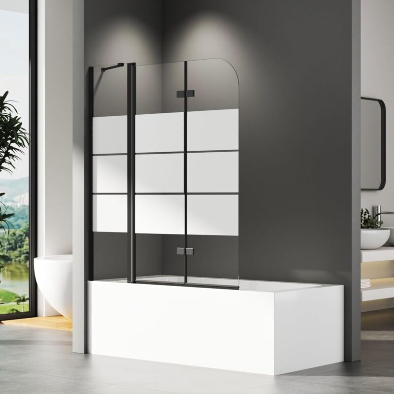 Boromal - Gestreift Duschwand für Badewanne 140x140cm 3-teilig faltbar Duschtrennwand für Badewanne Duschabtrennung Badewanne mit Festem Segment,