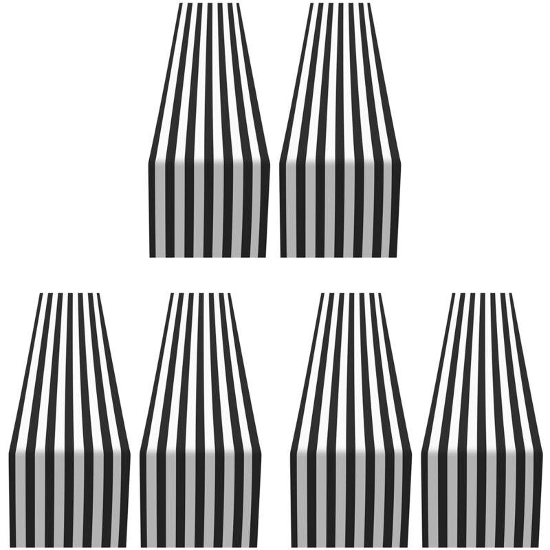 Gestreifter Tisch LäUfer Polyester Tisch Tisch Decke für Drinnen DraußEn Veranstaltungen Familien Essen (Schwarz und , 6 Packungen)