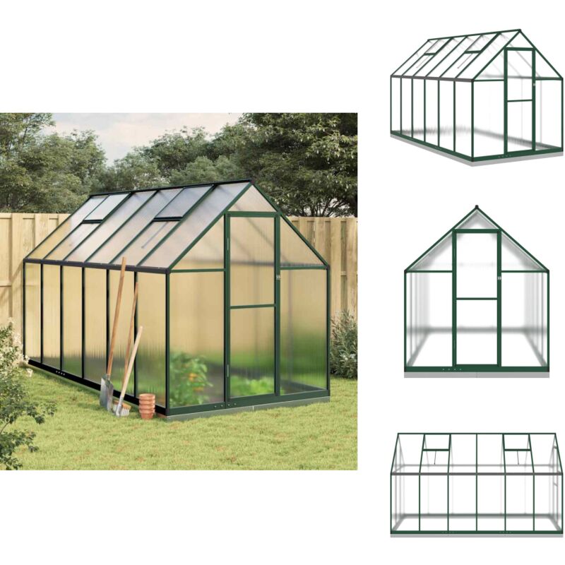Vidaxl - Gewächshaus mit Fundamentrahmen Grün 334x169x202 cm Aluminimum - Gehäuse - Gewächshaus - Gartenhaus - Polycarbonat - Alu