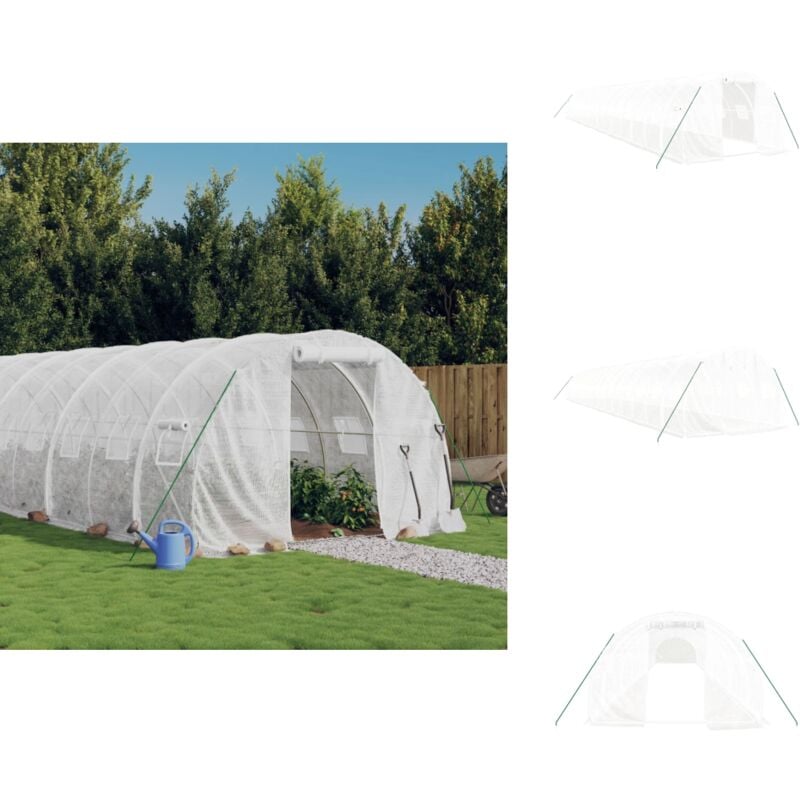 Vidaxl - Gewächshaus mit Stahlrahmen Weiß 48 m² 16x3x2 m - Gewächshaus - Stahlrahmen - Glasgewächshaus - Pflanzenhaus - Gartengewächshaus