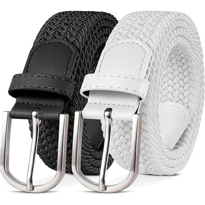 Gewebter elastischer Gürtel, schwarz-weiß, Länge 107 x 2,5 cm, 2 Stück, Unisex-Gürtel, dekorativer Ledergürtel.