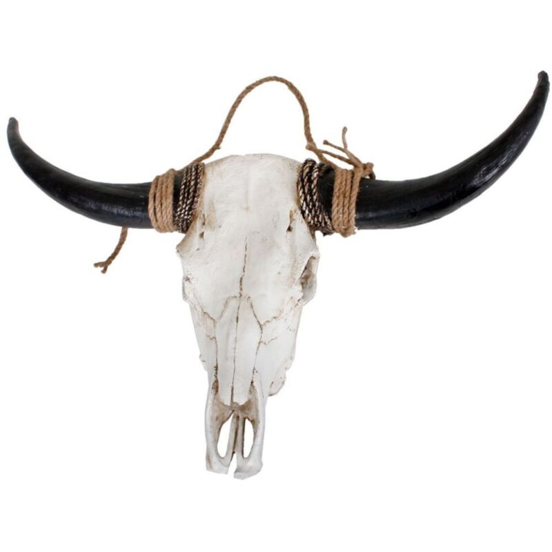 Harms - Geweih Bison Polyresin Wand-Deko Jagd Trophäe Skulptur weiß mit braunen Hörnern