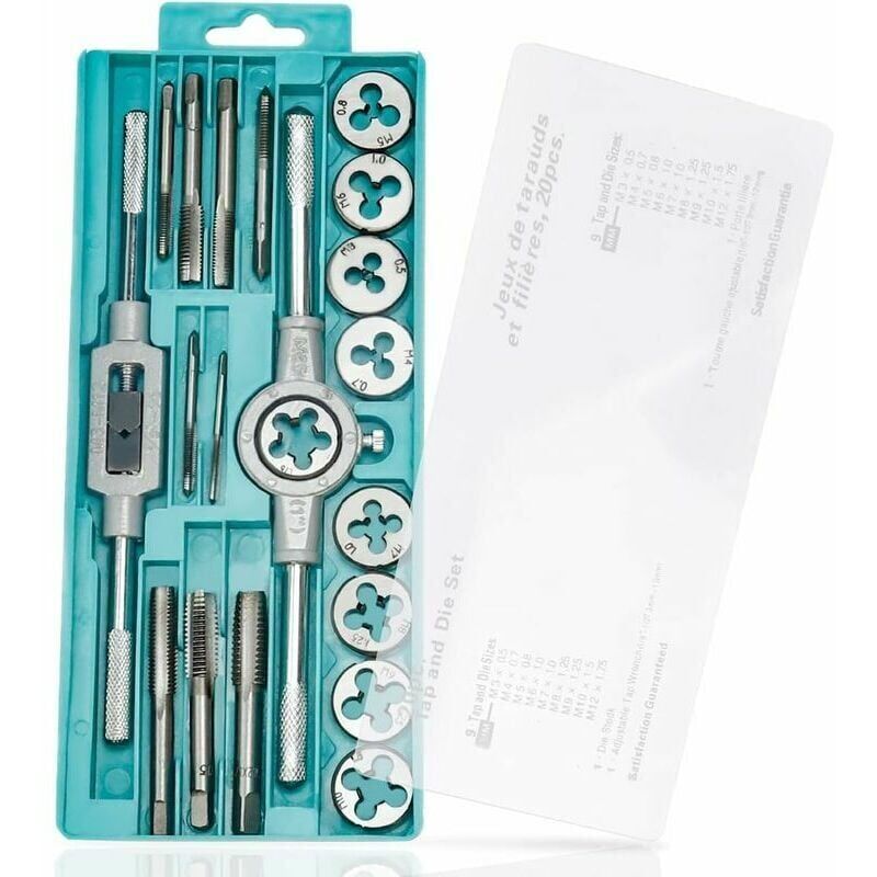 Gewindeschneider-Koffer-Set, 20 Stück, metrisches Gewindebohrer- und Schneideisen-Set – M3, M4, M5, M6, M7, M8, M9, M10, M12, metrisches
