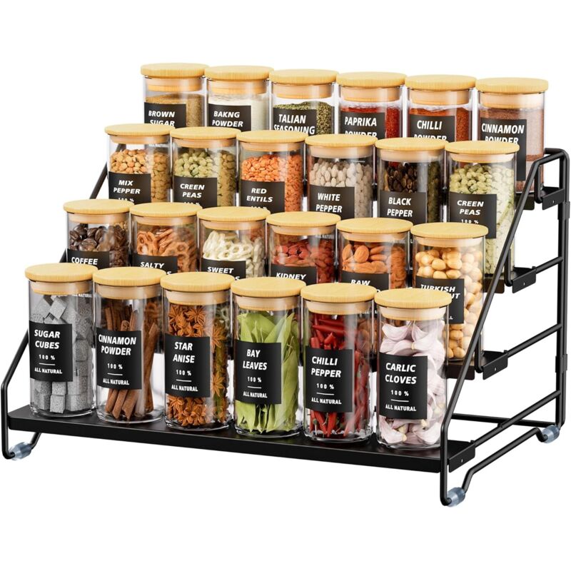 4-stöckiges Gewürzregal, verstellbares Metall-Gewürzregal, Gewürzhalter für die Küche, Gewürzregal mit 4 Haken, Gewürzorganizer für Küche, Esszimmer