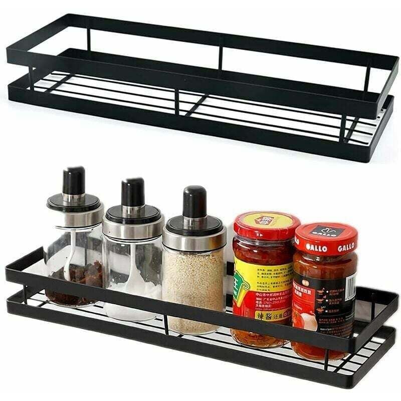 Gewürzregal zur Wandmontage für die Küche, 2er-Set Gewürzregale, platzsparend für die Organisation der Küche – Größe 40 x 125,5 cm, Farbe Schwarz