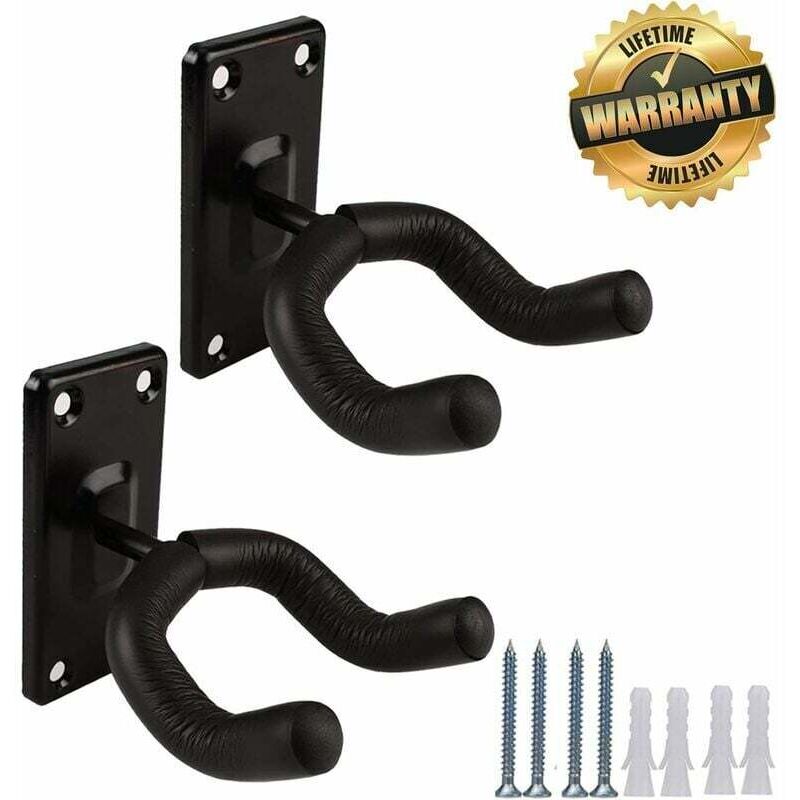 Gitarren-Wandhalterung, Hakenhalter, 2 Gitarren-Aufhänger, Hakenhalter für elektrische Akustikgitarren und Bässe (2 Stück, Schwarz)
