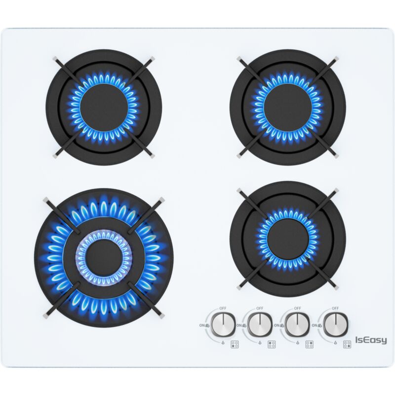 Iseasy - Glas Gaskochfeld Gaskochfeld 4 Flammig mit Automatischer Thermoelementschutz, Einbau Gaskochfeld, 4 Zonen Gaskocher,