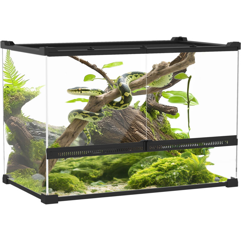 Glas-Terrarium für Reptilien, erhöhter & wasserdichter Boden, Knopfschloss