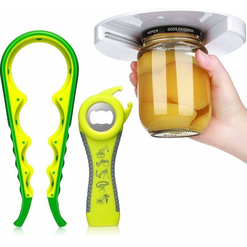 Linghhang - Glasöffner, 6-in-1-Multifunktions-Flaschenöffner-Set mit einfach zu verwendendem Silikongriff für Kinder, Senioren und Arthritis-Patienten