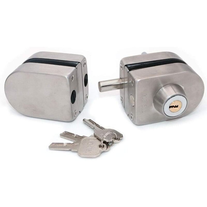 Glass Door Lock, Security Lock, 304 Stainless Steel Glass Door Lock with 2 Keys, No Drilling, Suitable for Home, Hotel, Bathroom, Showcase