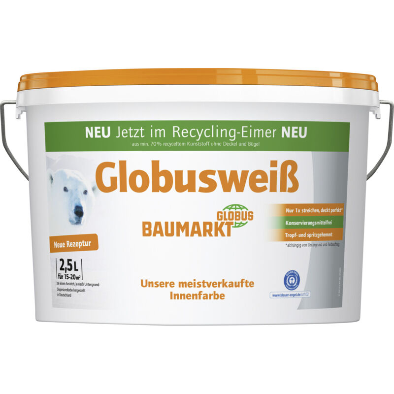 Globusweiß Wandfarbe matt konservierungsmittelfrei 2,5 L Innen