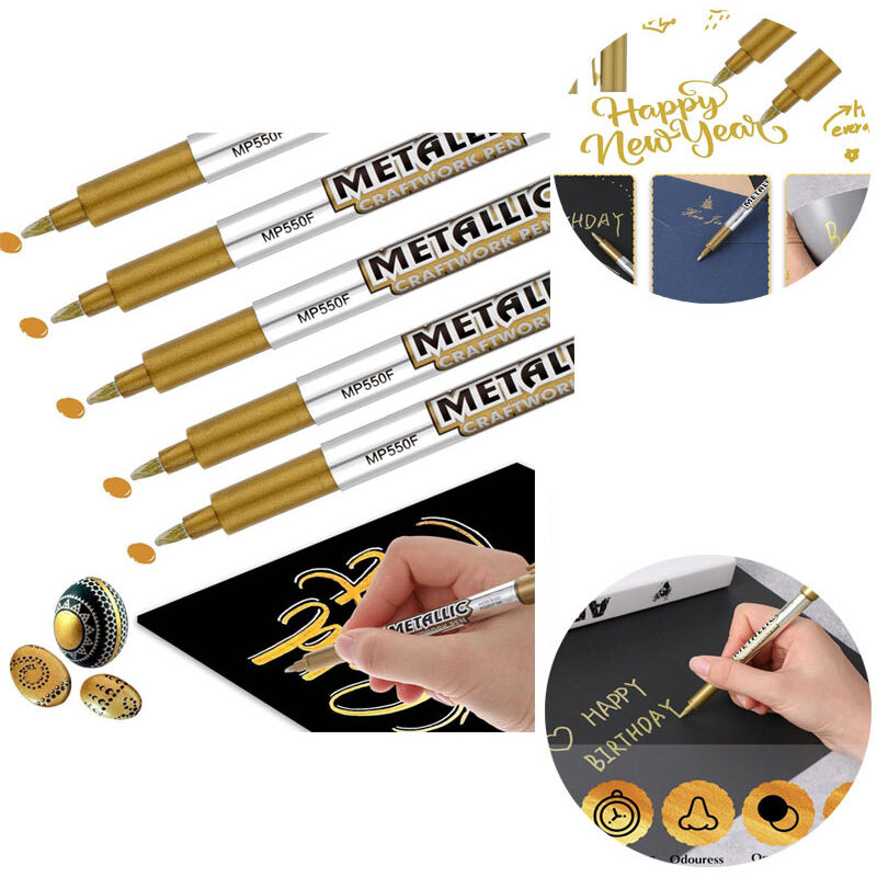 Bluedeer - Gold Pen Metallic Marker Stifte, Glitzerstifte 5 Stück Gold Pen Permanentmarker Lichtechter Goldstift Schnelltrocknender Glänzender
