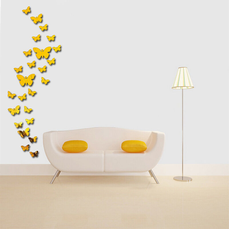 Linghhang - Gold) Schmetterling-Wandaufkleber, 36 Stück, Acryl-Schmetterlingsspiegel-Aufkleber, 3D-Schmetterlings-Wandaufkleber, Wohnzimmer,