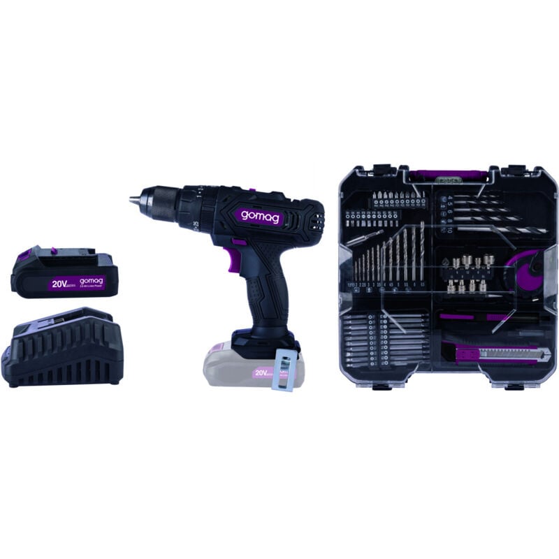 Gomag Akku-Schlagbohrschrauber-Set Akku Schrauber GO-CSK74/1 20V Akku Ladegerät