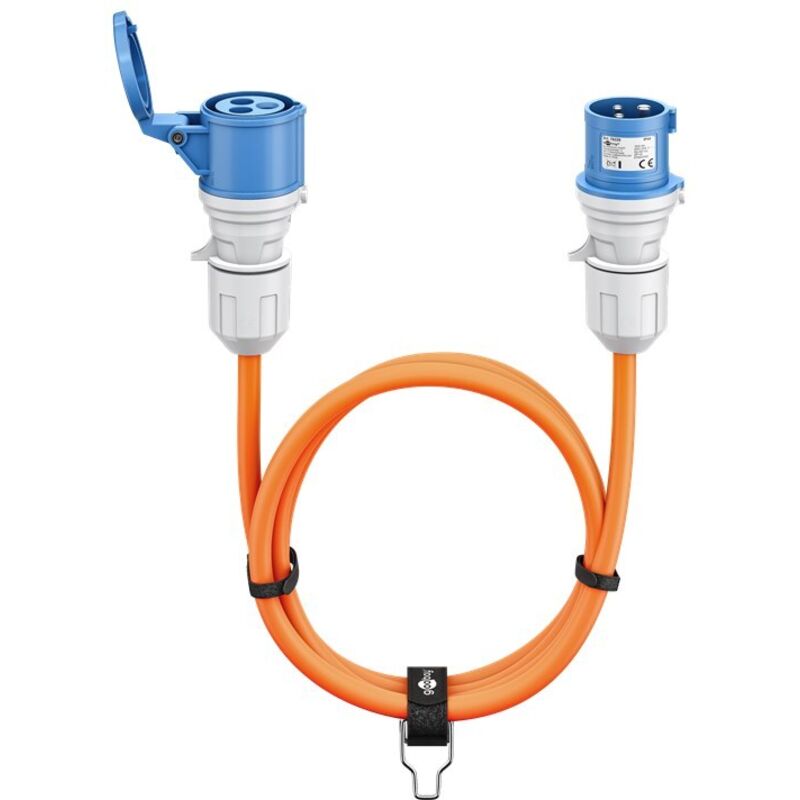 Goobay - Cable cee Caravan-Verlängerung, 5m, CEE-Stecker auf CEE-Steckdose, CEE-Steckdose mit Abdeckung de Schloss, IP44, Cable de Camping, Wohnmobil