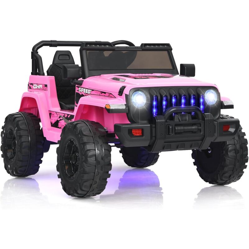 GOPLUS 12V Kinder Elektroauto, Kindefahrzeug mit 2,4 GHz Fernbedienung, Softstart, Scheinwerfer & Rücklicht, Kinderauto mit Startsound, Hupe, Musik &
