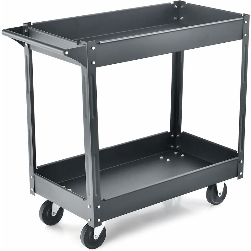 Goplus - 2 Etagen Werkzeugwagen, multifunktionaler Materialwagen aus Metall bis 100kg belastbar, Werkstattwagen Rollwagen mit Handgriff, Etagenwagen