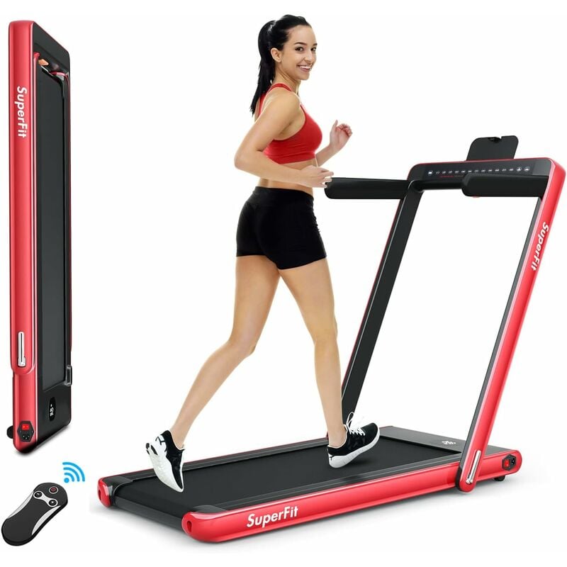 GOPLUS 2-in-1 klappbares Laufband, Treadmill mit doppelten LED-Anzeige, Bluetooth, App Steuerung, 1-12km/h einstellbar, Elektrisches Laufband für