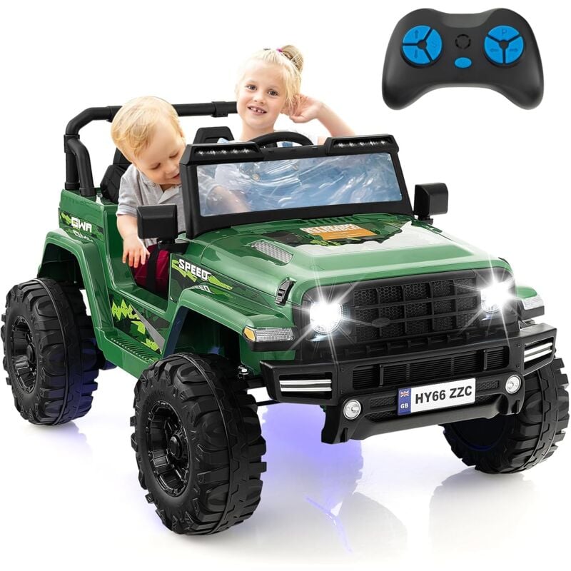 24V Kinderauto mit 2,4G-Fernbedienung, Elektroauto mit MP3, Hupe, Musik und LED-Leuchten, Kinderfahrzeug 2 Sitzer mit All-Terrain Räder für Kinder ab