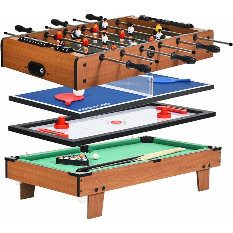 4 in 1 Spieltisch, Tischkicker & Tischtennis & Tischhockey & Billardtisch, Multifunktionstisch mit Komplettem Zubehoer, für Spielzimmer, Bars und