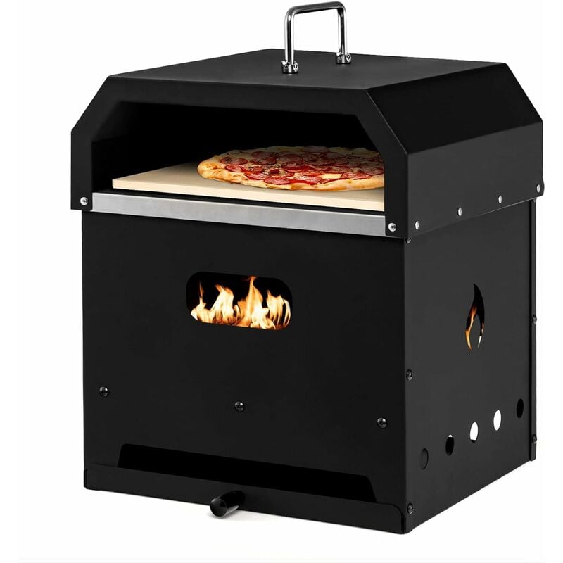 GOPLUS 4 in 1 Tragbarer Pizzaofen, Edelstahl-Camp-Pizzaofen, Outdoor Pizzaofen mit 30CM Pizzastein, Grill, Pizzaschaufel, wasserdichte Abdeckung für
