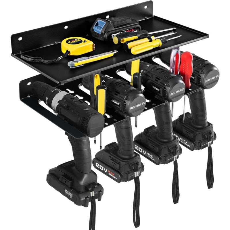 Goplus - Aufbewahrungsregal für Elektrische Bohrmaschinen, Wandmontierter Elektrowerkzeug-Organizer mit 2 Ebenen für 4 Bohrmaschinen, Werkzeugregal