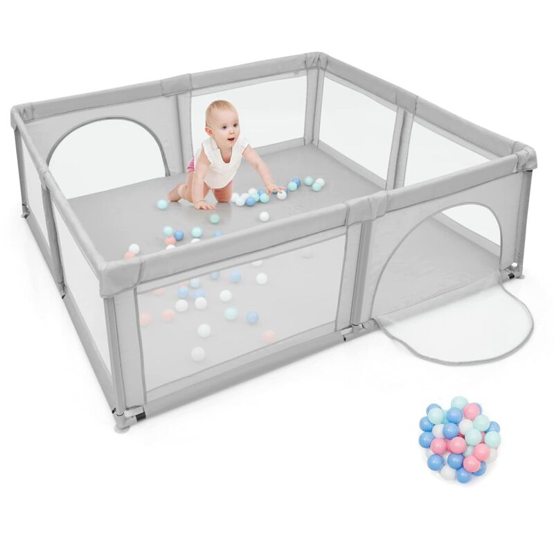 Goplus - Baby Laufstall mit 50 Spielbaellen, 206x186cm, Krabbelgitter für Kleinkinder & Saeulinge, stabiler Laufgitterzelt mit atmungsaktivem Netz,