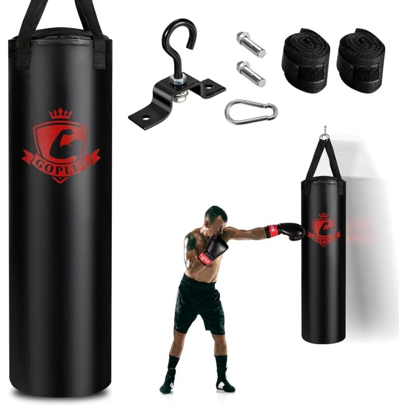 GOPLUS Boxsack-Set, Box-Set mit Boxhandschuhen, Reissverschluss, Bandagen, Aufhaengungshaken, Mehrere Montageoptionen, Punchingsaecke für Muay Thai,