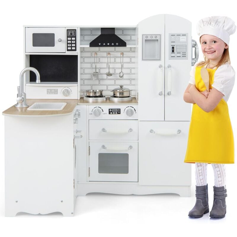 Eck Spielküche, Kinderküche mit Kühlschrank, Induktionsherd, Waschmaschine, Mikrowellenofen, Dunstabzugshaube, Telefon & Tafel, Pretend Spielset mit