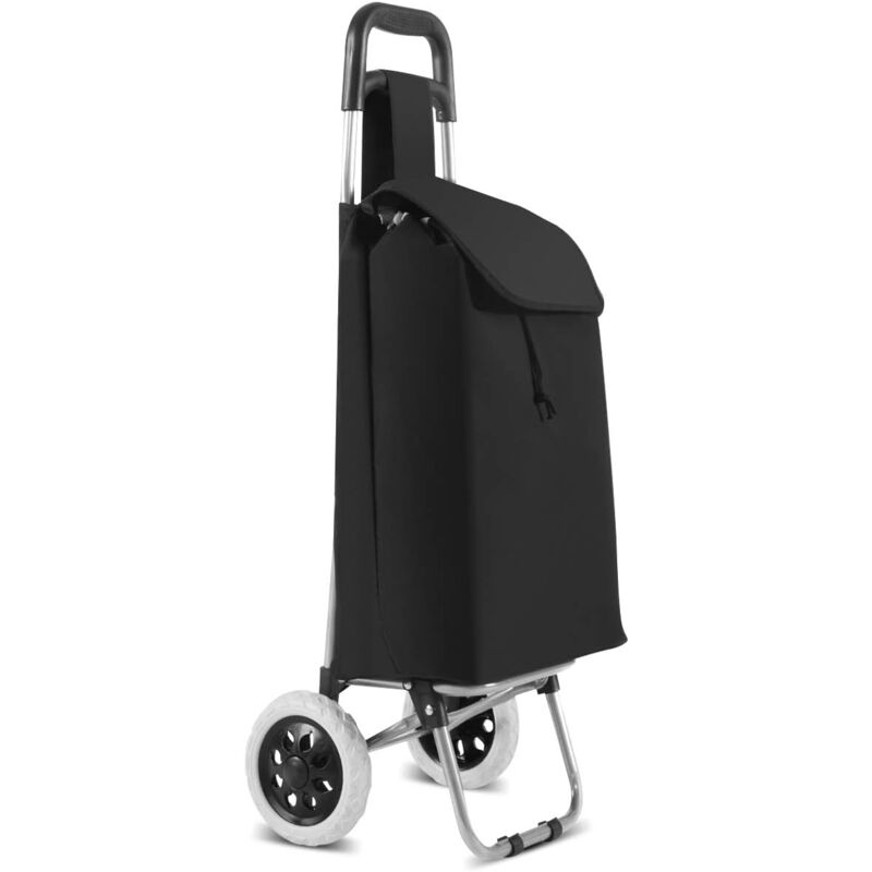 GOPLUS Einkaufstrolley Schwarz, Einkaufsroller Klappbar, Einkaufswagen bis 35kg, Mobiler Handwagen mit Griff, Einkaufstasche mit Rollen,
