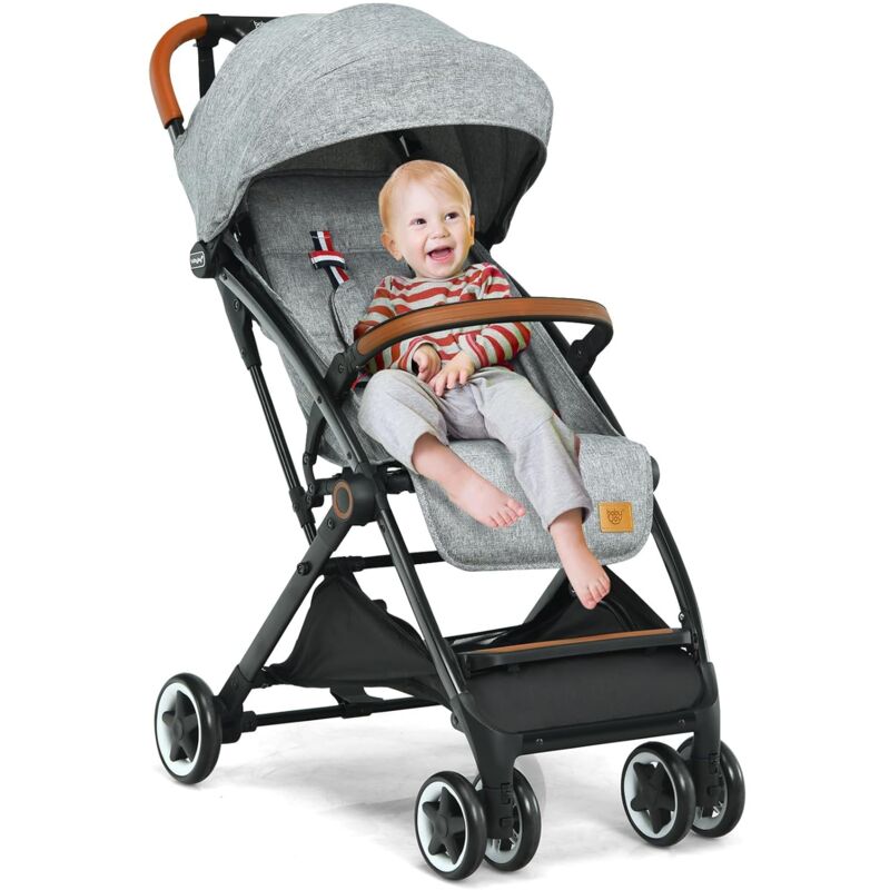 Faltbarer Kinderwagen, Reisebuggy mit verstellbarer Rückenlehne & ausziehbarem Vordach, tragbarer Sportwagen mit Aufbewahrungskorb & abschließbare