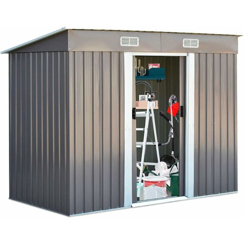 GOPLUS Geraetehaus Gartenhaus Metall, Geraeteschuppen mit 2 Schiebetüren, Gartenlagerhaus für Aussenbereich Garten Feuchtigkeitsresistent, Garten
