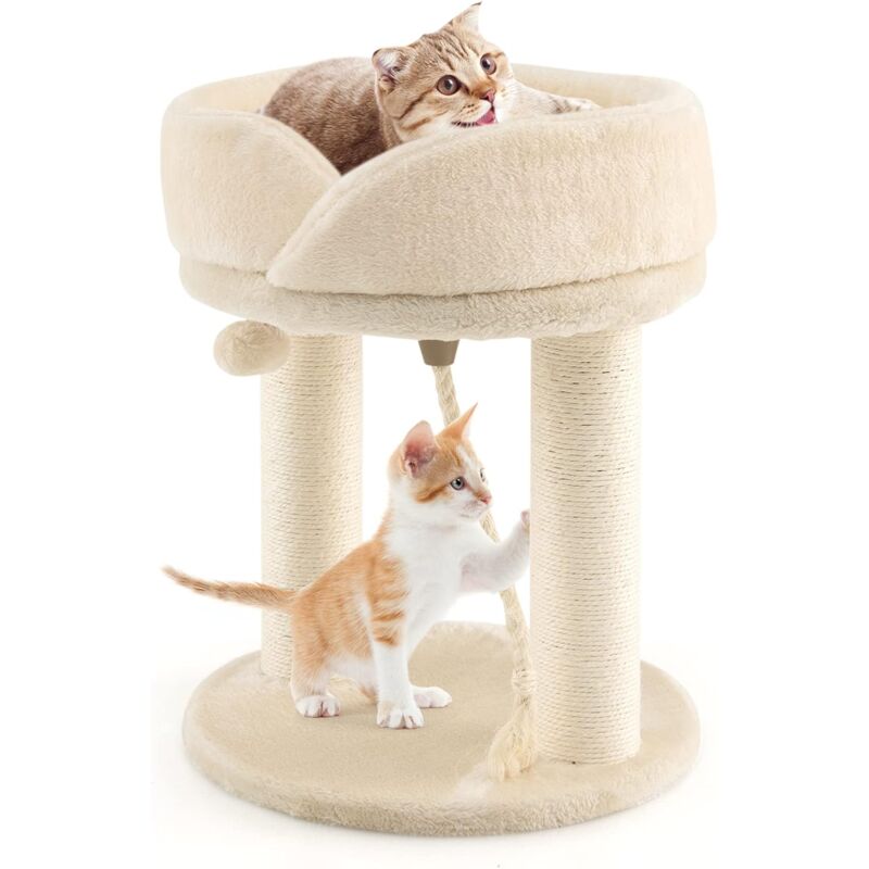 Goplus - Katzenkratzbaum, Katzenbaum mit Abnehmbarem Katzenhaus aus Schwamm, Sisal-Saeule, Haengende Kugel, Vertikales Design, Elegantes Aussehen,