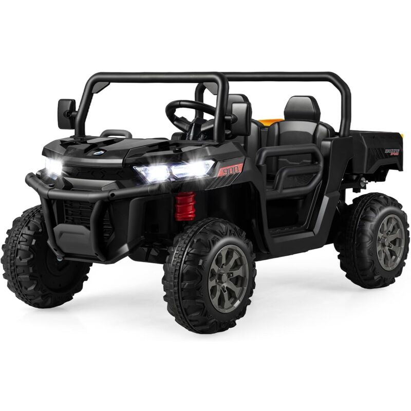 Goplus - Kinder Elektroauto, 2-Sitzer Kinderauto mit Kippbett & Schaufel, Fernbedienung, Musik, Scheinwerfer & Hupe, 12V Kinderfahrzeug mit