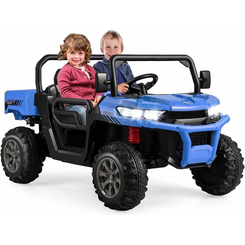 Goplus - Kinder Elektroauto, 2-Sitzer Kinderauto mit Kippbett & Schaufel, Fernbedienung, Musik, Scheinwerfer & Hupe, 12V Kinderfahrzeug mit