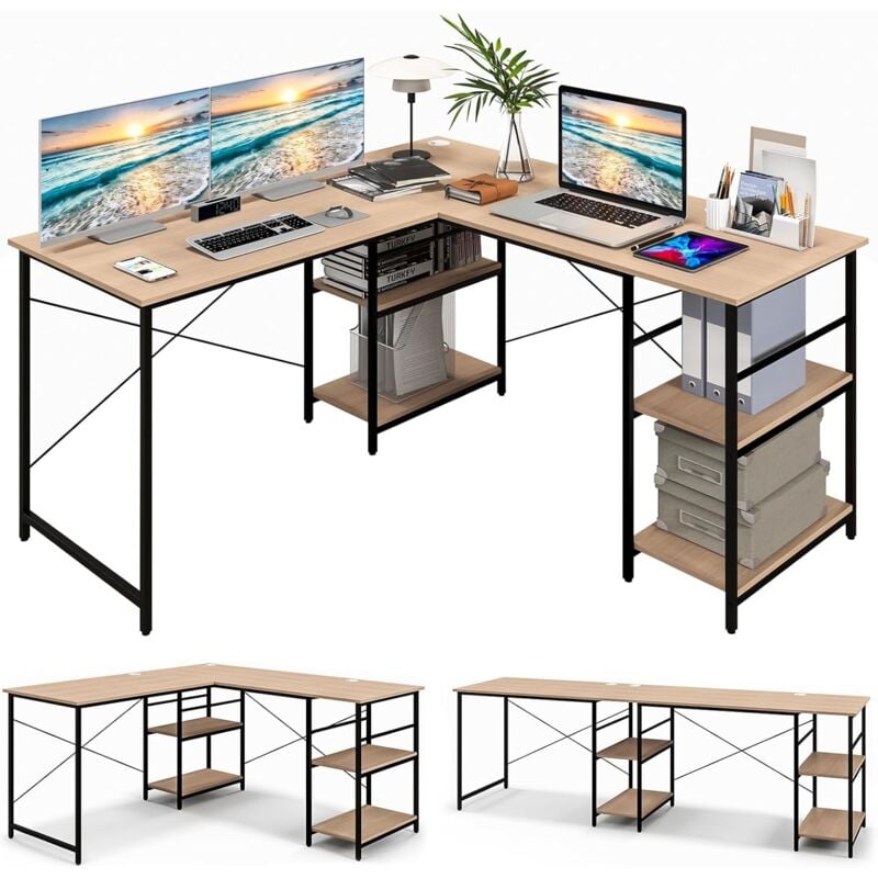 GOPLUS L-förmiger Schreibtisch, 151 x 151cm Eckschreibtisch mit Ablagen, Gaming Tisch, Bürotisch für 2 Personen, Eckschreibtisch, für Arbeitszimmer &