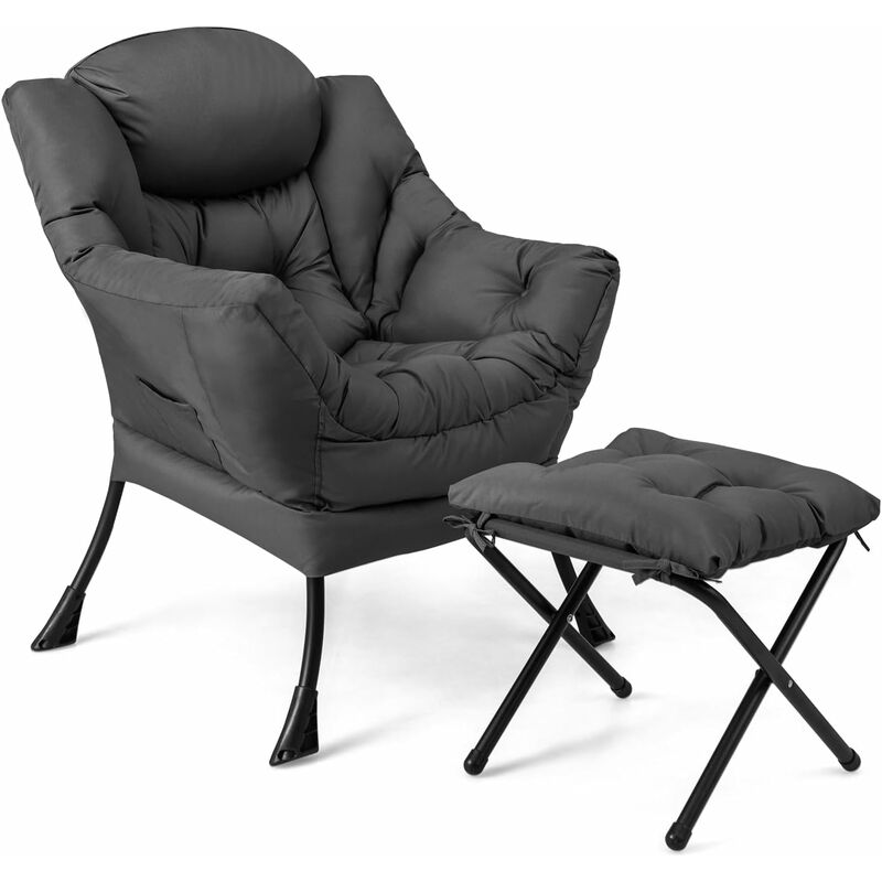Relaxsessel mit Fußhocker, Sofasessel mit Metallrahmen bis 150 kg, Loungesessel mit Kopfkissen & Rutschfester Füße, Fernsehsessel TV-Sessel für