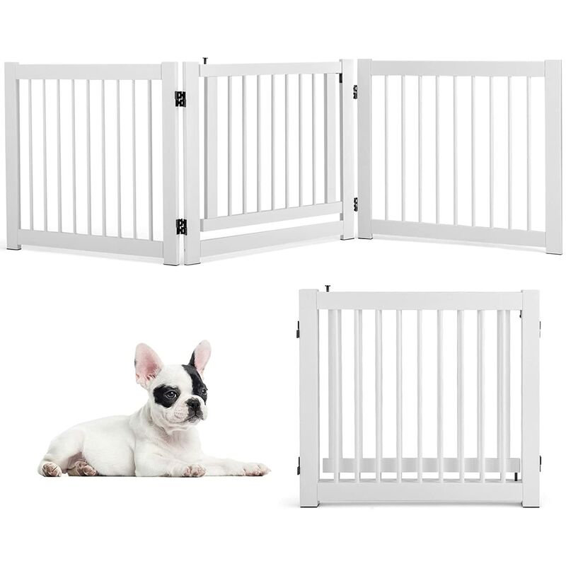 Goplus - Schutzgitter aus Kiefernholz, Treppengitter Faltbar, Absperrgitter Hundeschutzgitter Türschutzgitter (Weiß)