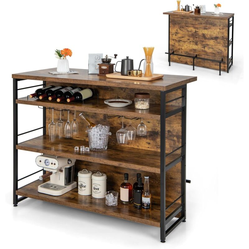 Sideboard Küche, Küchenschrank mit Ablagen & Metallgestell, Buffetschrank mit Weinregal & Glashalter, Kücheninsel Bartisch für Küche & Esszimmer, 120