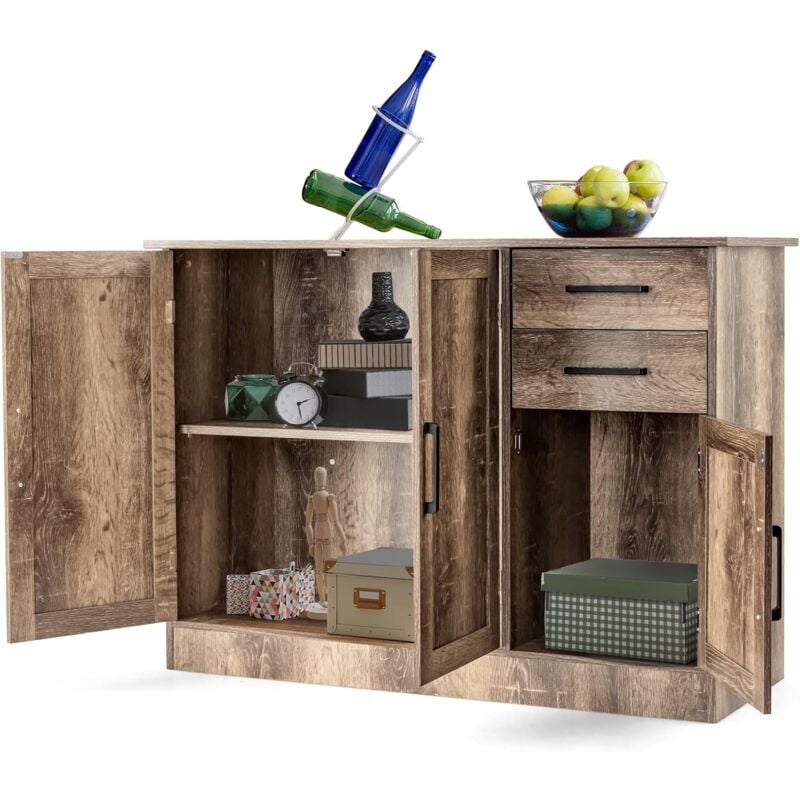 Sideboard Küche, Küchenschrank mit Türen & Schubladen, Buffetschrank, Aufbewahrungsschrank für Wohnzimmer, Esszimmer und Küche, 110 x 40 x 78cm, Grau